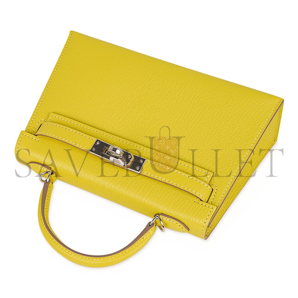 HERMÈS MINI KELLY II LIME CHEVRE LEATHER PALLADIUM HARDWARE (19*12*5.5cm) 